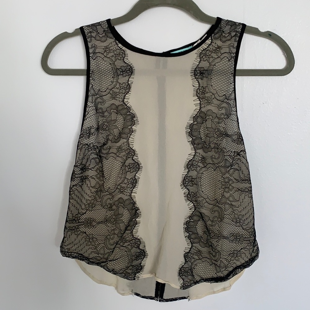 Kimchi Blue sheer white and black lace top, size S